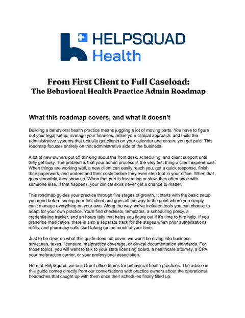 Cover page of The Behavioral Health Practice Admin Roadmap by HelpSquad Health
