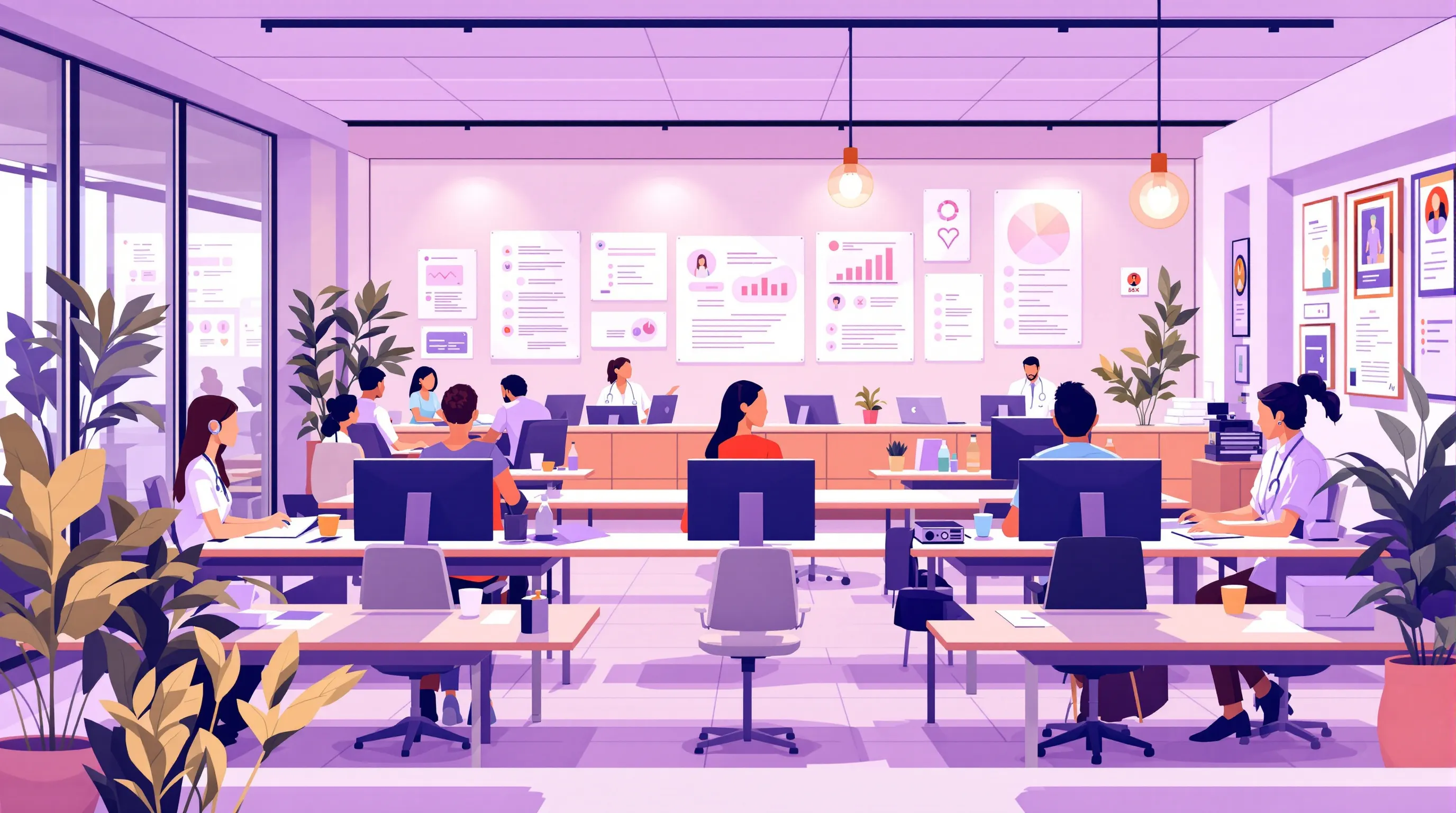 Healthcare BPO team managing administrative tasks in a modern clinic setting