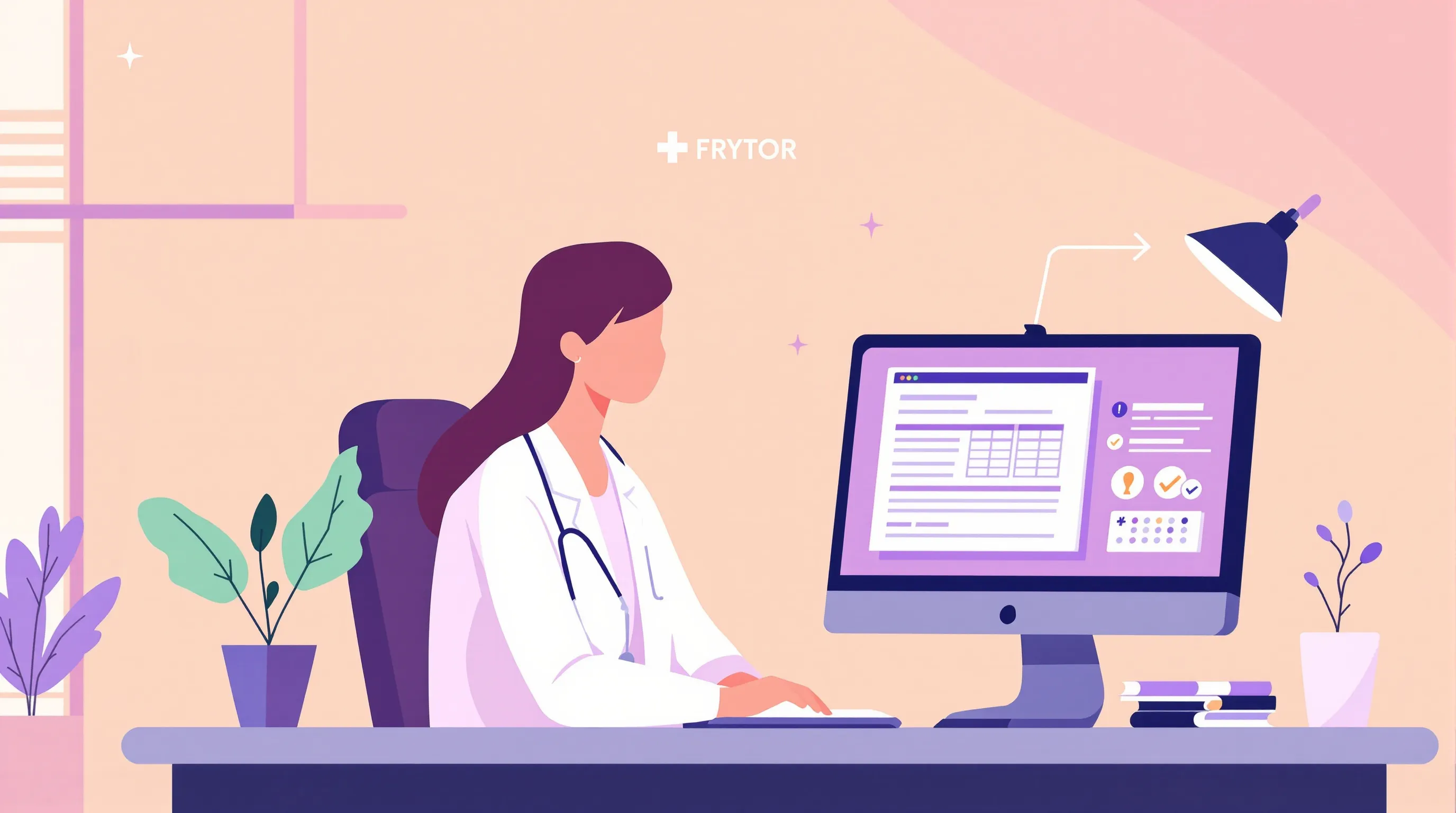 Healthcare administrator performing insurance eligibility verification at a front-office desk