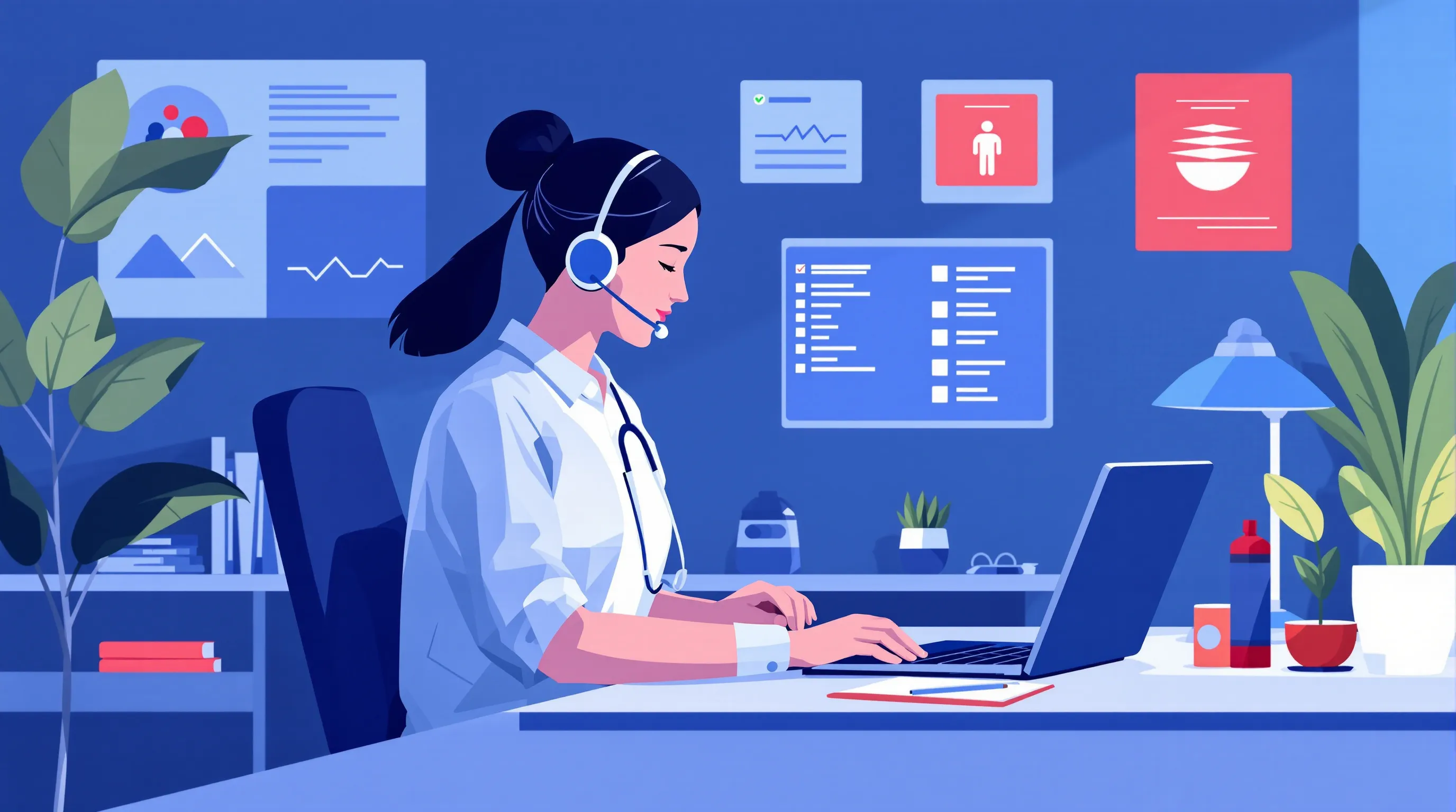 Virtual assistant on a headset working through a sorted list of RPM patients who have not sent readings this month