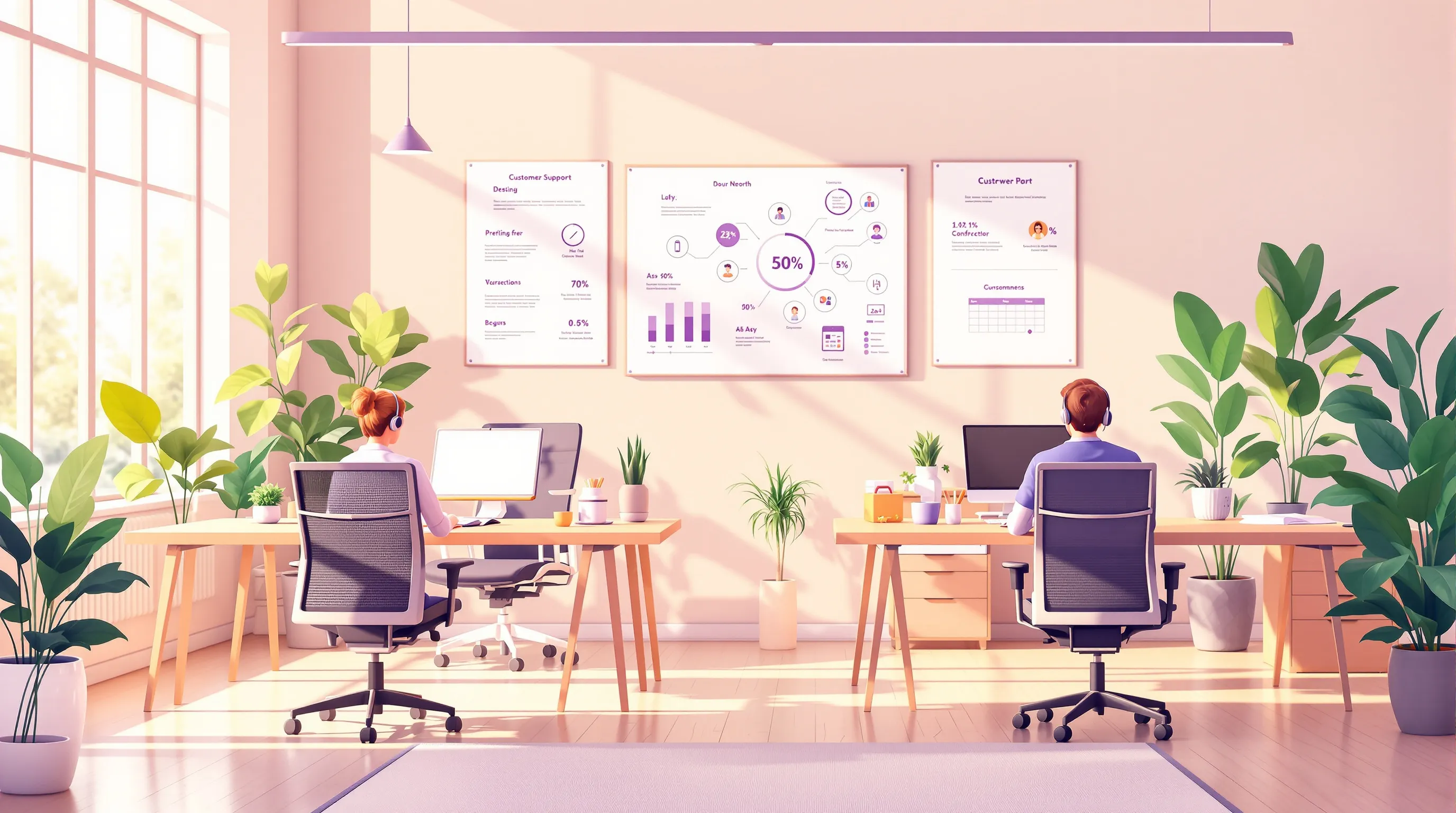 A focused healthcare office administrator sitting at a clean desk reviewing credentialing paperwork and documents, with a large wall calendar showing a 90-day timeline highlighted in the background, warm professional