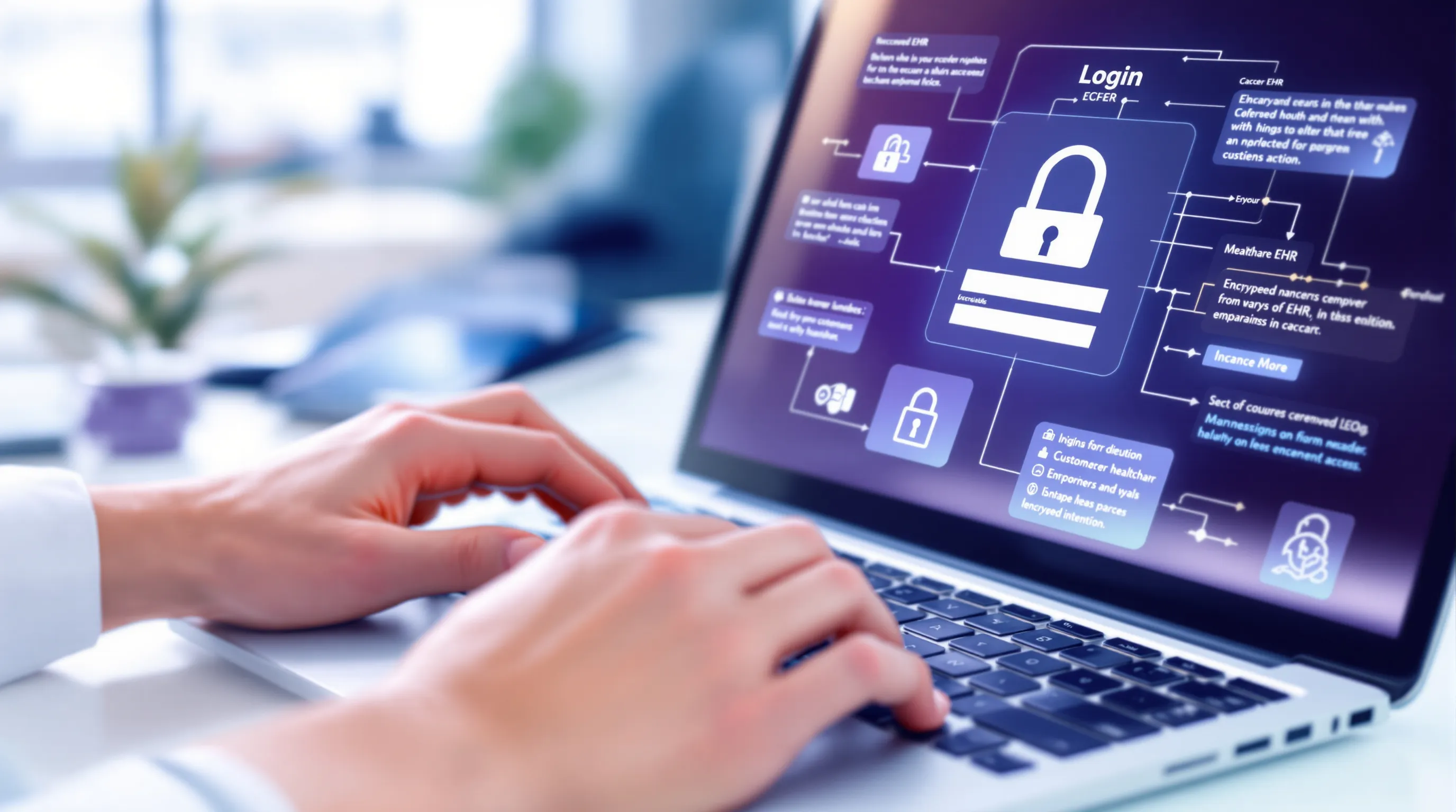 Virtual medical assistant accessing a secure healthcare system with proper HIPAA credential management