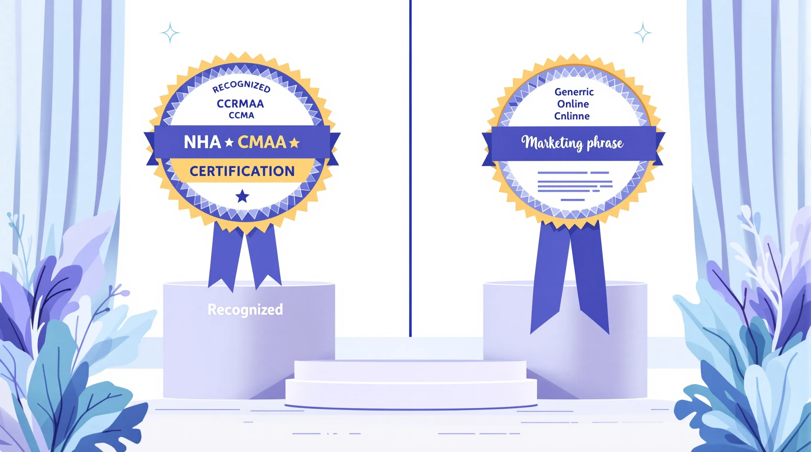 Comparison of NHA CMAA and CCMA credentials versus generic online medical VA certificates, illustrating which credentials carry employer weight