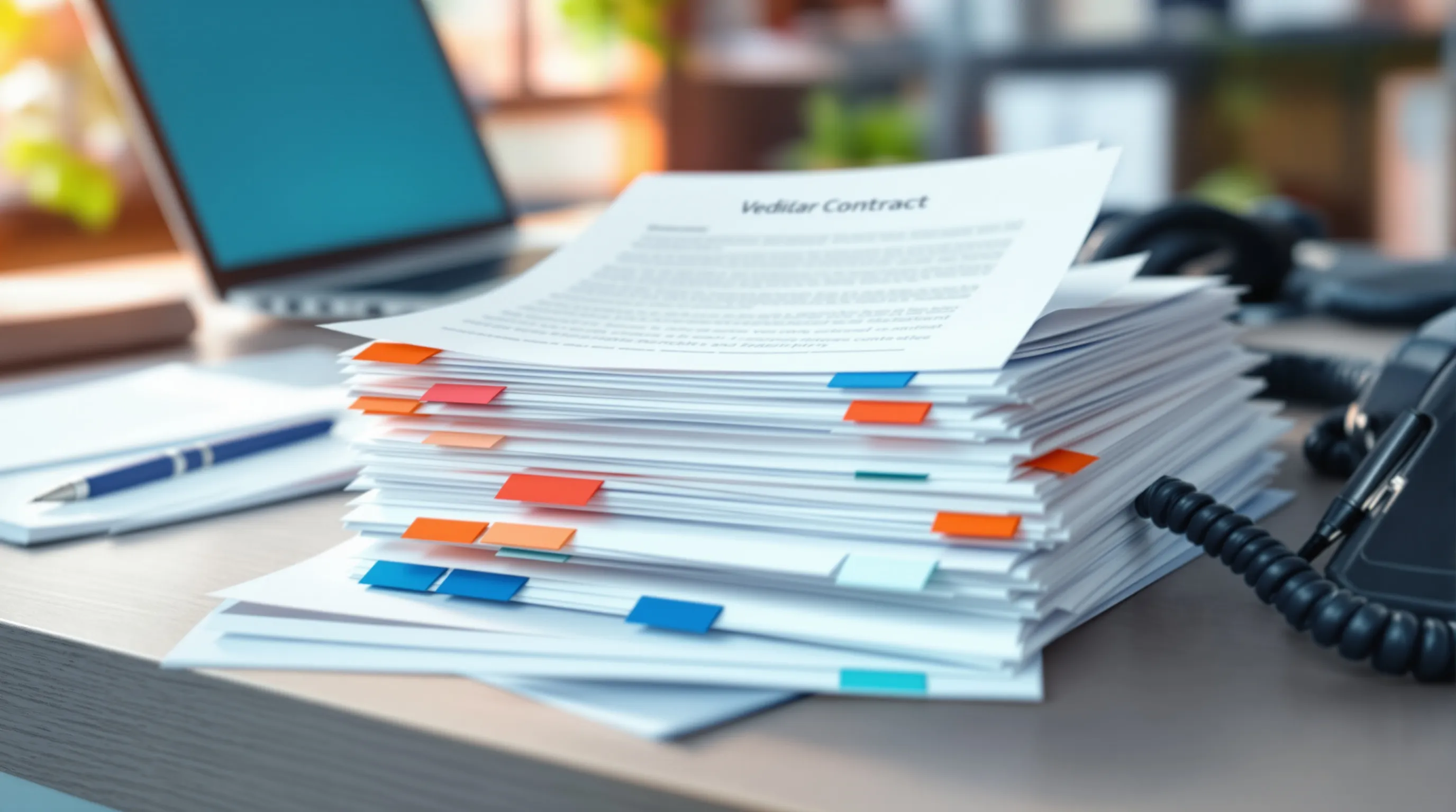 Stack of vendor contracts with signature tabs next to a call center headset, representing the separate BAAs each call tool needs