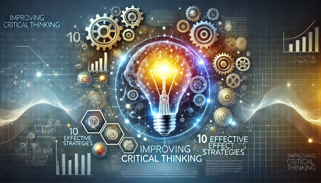 DALL·E 2024 10 13 23.03.01 A vibrant and modern concept image illustrating the idea of Improving Critical Thinking. The background features a human brain glowing with energy