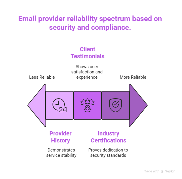 Secure Email HIPAA Compliant_ Checking Provider’s History and Expertise - visual selection Email provider reliability spectrum based on security and compliance.